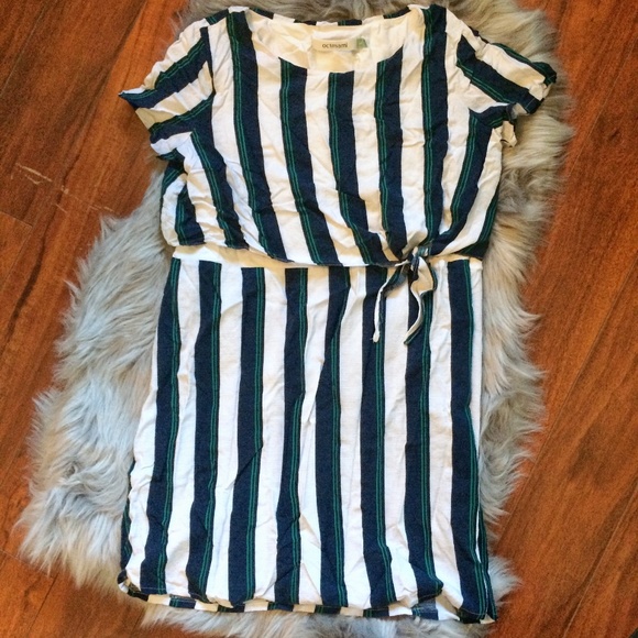 navy and white vertical striped dress